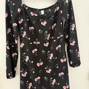 H&M Black and Pink Long Sleeve Floral Dress